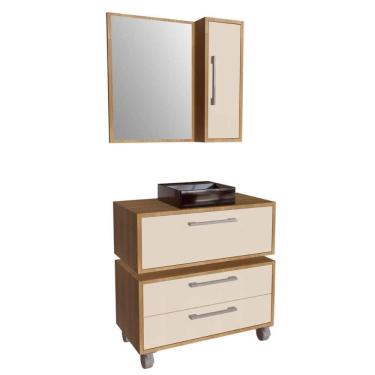 Imagem de Gabinete 80cm Alice Mel Arenas Balcão Espelheira Cuba Preta Armário Suspenso 2 Gavetas Para Banheiro