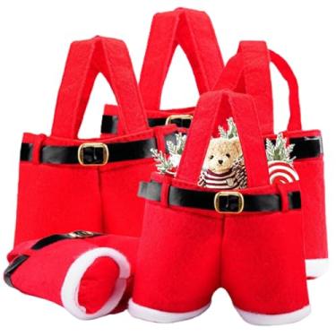 Imagem de Cestas de Natal para 5 peças vazias saco de doces de Natal de grande capacidade com alça adorável sacos de Papai Noel balde portátil para casamento, feriado de ano novo, decorações