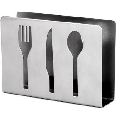 Imagem de Porta Guardanapo Inox Detalhe Talheres 12x10cm UNY GIFT
