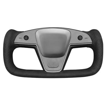 Imagem de MEWANT Capa de volante de couro real Tesla Model S Yoke costurada à mão para Tesla Model S 2021-2023 / Model X 2021-2023 Tesla Yoke Acessórios de volante