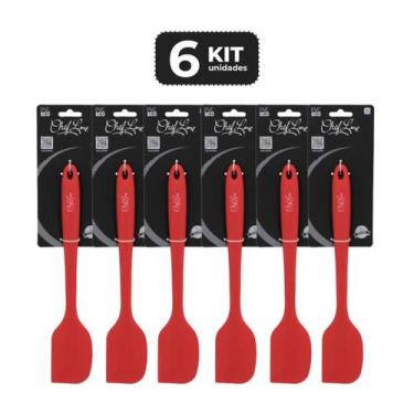 Imagem de KIT 6 ESPATULA DE SERVIR SILICONE VERMELHO 27 CM 230º - Chef Line