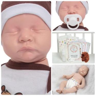 Imagem de Boneco Reborn Masculino Levi Olho Fechado Roupa Capivara - Cegonha Reb