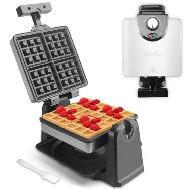 Imagem de Baker's Friend Mini máquina de waffle flip, máquina de waffle belga grossa, máquina de waffle rotativa com controle de escurecimento, Waflera Electrica, superfície antiaderente, com receita e pincel