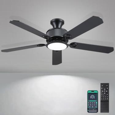 Imagem de Surtime Ventiladores de teto de 132 cm com luzes - ventilador de teto de perfil baixo com luz e aplicativo e controle remoto, ventilador de teto embutido para uso interno/externo, 3 cores reguláveis