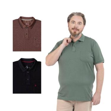 Imagem de Kit 3 Camisa Polo Masculina Plus Size Pique com Bolso Casual