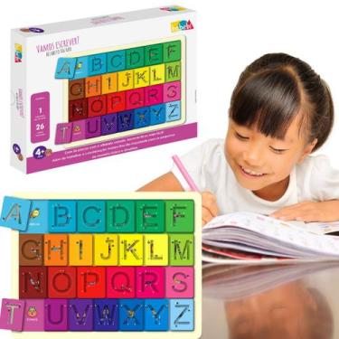 Imagem de Brinquedo Infantil Alfabetização Letras Vazadas Madeira Escrita - Babe