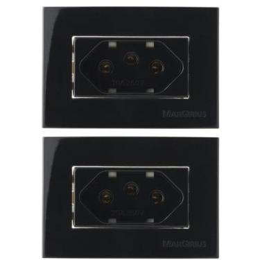 Imagem de 2 Tomada para Móvel 3 Pinos Embutir Painel Móvel Preto Ebony Margirius