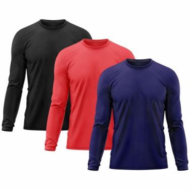 Imagem de Kit 3 Camisetas Masculina Térmica Proteção Solar UV  50/ Treino Academ
