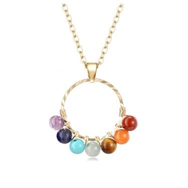 Imagem de Jovivi Colar de 7 chacras para mulheres – Colar com pingente de contas de pedra preciosa redonda natural de 4 mm com pingente de pedras preciosas para o dia das mães