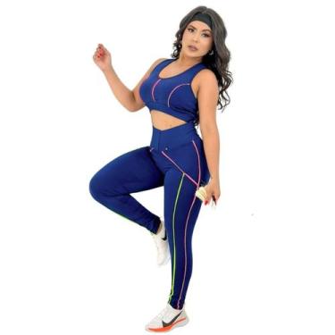 Imagem de Conjunto Fitness Feminino Calça Legging Top Plus Size - WM, M, Azul, F