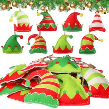 Imagem de Mindsoft 24 peças de enfeites de feltro para pendurar de Natal com cordas, lindas decorações de árvore de Natal para decoração de festa, enfeites de pendurar de Natal para presente de festa (chapéu de