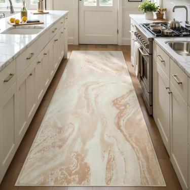 Imagem de Ciicool Tapete de corredor lavável de 5 x 15 cm, tapete de corredor moderno abstrato macio, antiderrapante, fino, leve, marrom claro, bege, tapete envelhecido para lavanderia, entrada, quarto, cozinha