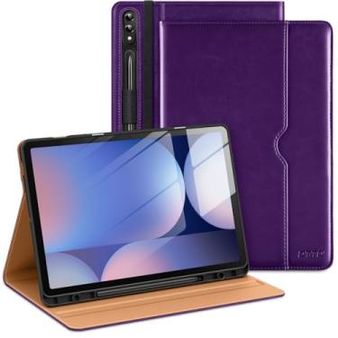 Imagem de DTTO Capa para Galaxy Tab S9 Plus/S9 FE Plus 5G 12,4 polegadas 2023, capa fólio de couro premium com suporte para caneta S e alça de mão para Samsung Galaxy Tab S9+/S9 FE+ 2023, roxo escuro