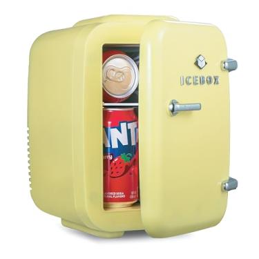 Imagem de ICEBOX IBMF4SUN Geladeira para quarto, cuidados com a pele, refrigerador portátil e aquecedor de maquilhagem, para escritório e frigorífico doméstico, mini (4 L / 6 latas), amarelo sol