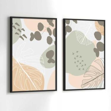 Imagem de Conjunto Quadros Decorativos com Moldura Abstrato Cores Claras Kit 2 Q