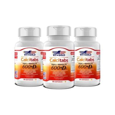 Imagem de Calcitabs Cálcio Mg + Vitamina D Vitgold Kit 03 Unidades