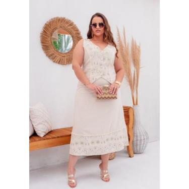 Imagem de Conjunto Social Plus Size Saia Midi e Colete - Ana Maya Curves, Verde,