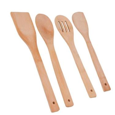 Imagem de Jogo de Utensílios para cozinha com 4 Peças feitas em Bambu Conjunto d