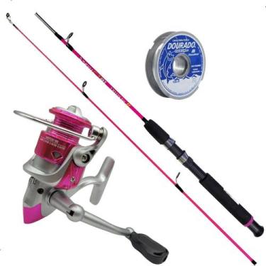 Imagem de Kit Pesca Feminino Rosa Molinete 3 Rolamento + Vara e Linha - Summer, 