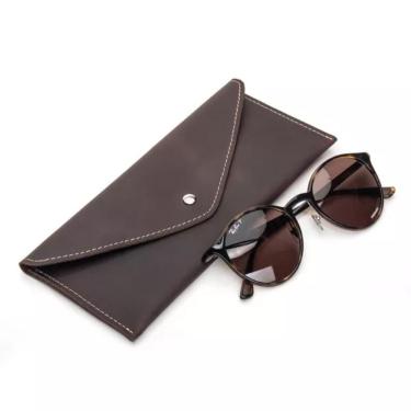 Imagem de Estojo De Óculos Luxo Em Couro Legítimo Premium Bertoni Crazy Horse Café