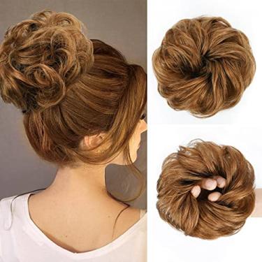 Imagem de Peça de cabelo para coque bagunçado, 100% cabelo humano ondulado em camadas, cabelo encaracolado, peça de cabelo para mulheres, peruca grossa e despenteada para uso diário, extensão de rabo de cavalo