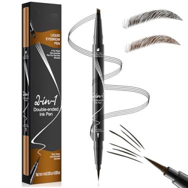 Imagem de DEFSAP Lápis de sobrancelha, lápis de sobrancelha mágico 2 em 1 de ponta dupla para mulheres com ponta de 4 garfos à prova d'água e caneta de sobrancelha de ponta única, dura o dia todo (marrom escuro
