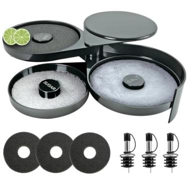 Imagem de DUPDMKIN Conjunto de 3 camadas Margarita Salt Rimmer com 3 esponjas para Margarita, coquetel e Bloody Mary (preto, com saca-rolhas)
