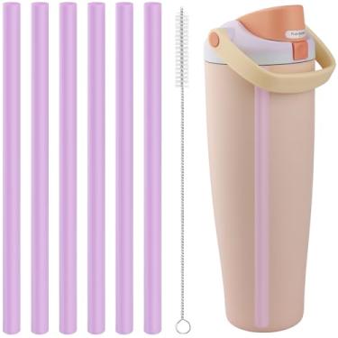 Imagem de Canudos de substituição compatíveis com garrafa de água Owala Freepsip 680 g, 947 ml, peças de reposição para Owala Free Sip Sway, 850 g, inclui 6 canudos sem BPA e 1 escova de limpeza, roxo