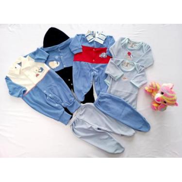 Imagem de Kit Macacão e Conjunto de Body em Plush Light - 7 Peças - Azul - Nethu