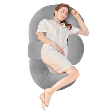 Imagem de Travesseiros de gravidez para dormir, travesseiro de maternidade em forma de E para mulheres grávidas com almofada de cunha ajustável, travesseiro de espuma viscoelástica de corpo inteiro de 122 cm