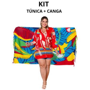 Imagem de Kit 2 Peças Túnica Indiana + Canga Estampada - Deeyaa Indiana, Vermelh