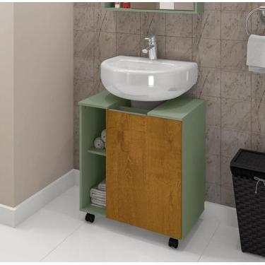 Imagem de Gabinete Banheiro Para Pia De Coluna Com Rodinhas Armario Moderno E Or