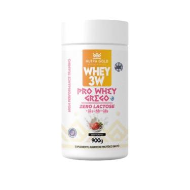 Imagem de Whey Protein 3w Nutra Gold Zero Lactose Pote 900g com 32g de Proteina por dose (900, Pro Whey Grego Morango)