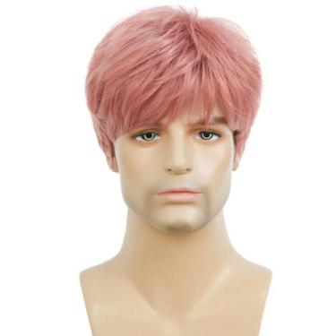 Imagem de Peruca masculina de cabelo sintético em camadas rosa Wig Tseses
