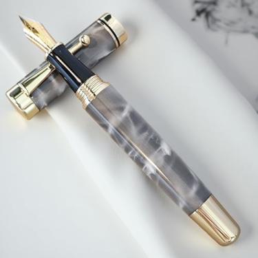 Imagem de zhongyuansu Caneta-tinteiro luxuosa e dourada – Barril de metal clássico com acabamento dourado, caneta de escrita lisa de ponta fina, presente elegante para negócios, escritório e colecionadores