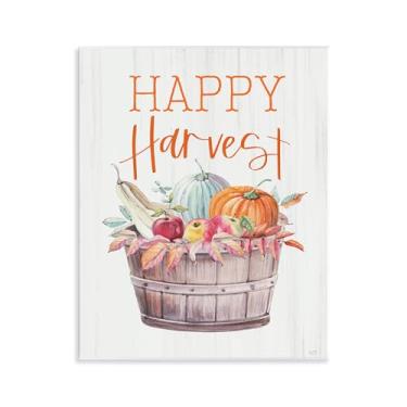 Imagem de Stupell Industries Arte de placa de parede de cesta rústica Happy Harvest, design por Lux + Me Designs, 14 x 11