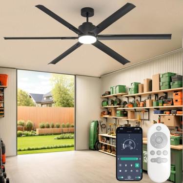 Imagem de JAYNLT Ventilador de teto de 82 polegadas com luz, luzes de LED industriais com 6 lâminas de alumínio, ventilador de teto grande - controle remoto/aplicativo, motor CC silencioso de 6 velocidades de 3