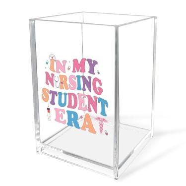 Imagem de HUHALLI Porta-lápis para estudantes de enfermagem – Suporte de caneta de acrílico transparente, organizador de mesa para estudantes de enfermagem, presentes de amigos, para formatura, Natal, Dia dos