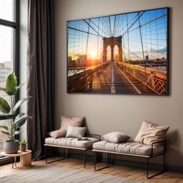 Imagem de Quadro com Moldura Sala Quarto Ponte Brooklyn NY Decorativo Horizontal Grande Hall