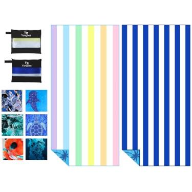 Imagem de Pacote com 2 toalhas de praia de microfibra, leve, fina, sem areia, secagem rápida, super absorvente, toalhas grandes para piscina, ioga, academia, viagem, férias, acessórios de praia, listras