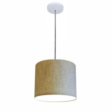 Imagem de Lustre Luminária Pendente Vivare Free Lux Pe-4105br Cúpula Em Tecido 20x22cm Rustico-bege Canopla Branca E Fio Cristal