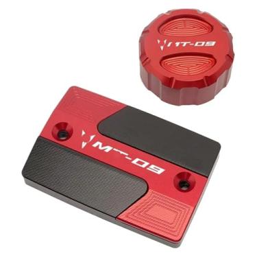 Imagem de Acessórios CNC para motocicleta, tampa do reservatório de fluido de freio dianteiro traseiro compatível com Y&AMAHA MT09 MT-09 FZ09 2015-2019 2020 (2 peças de capas vermelhas)