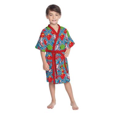 Imagem de Roupao Aveludado Infantil Quimono Estampado Avengers P