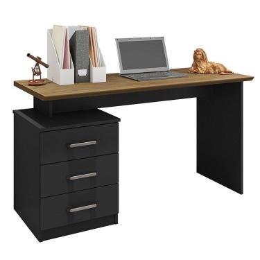 Imagem de Mesa Home Office Notebook 136cm 3 Gavetas Flay Preto Trama/Freijó - Móveis Leão