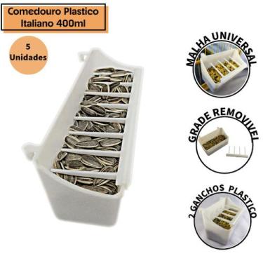 Imagem de Kit 5 Comedouros Plastico Italiano Grande 400ML - Calopsitas e Passaro