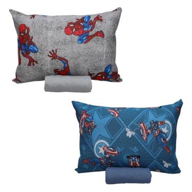 Imagem de Kit Marvel 2 Jogos Cama 100% Algodão Homem Aranha + América