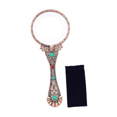 Imagem de Kokiya Lupa de leitura retro 3x, leve, com alça antiderrapante, auxílio para leitura de livros, ferramenta de identificação de lentes para hobby, Bronze Vermelho