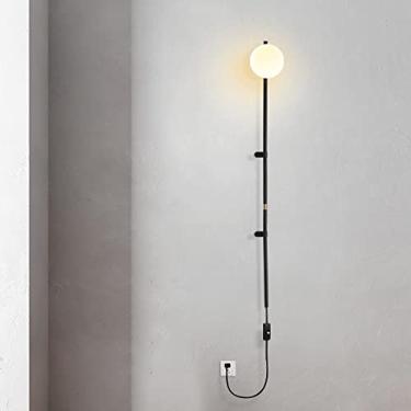 Imagem de Luminária de parede preta com plugue, luminária de parede linear moderna, abajur de vidro globo, luminária de parede vintage com interruptor de cabo de plugue, arandelas longas simples para