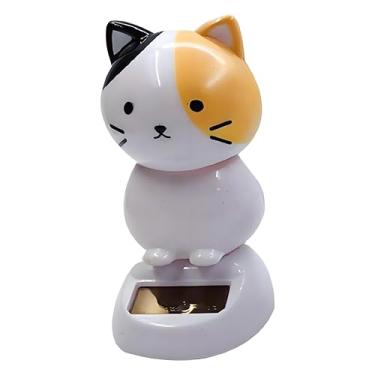 Imagem de Boneco de gato dançante solar, enfeite de cabeça balançando para decoração de painel de carro, figuras de cabeça balançando solares, estátuas que balançam e bustos figura solar inovadora de gato