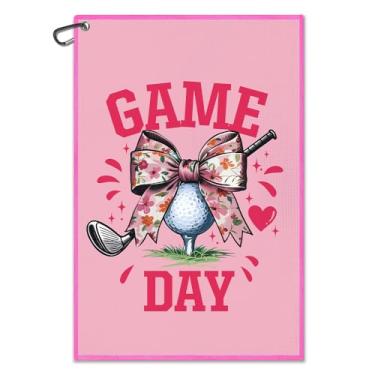 Imagem de Juoqg Toalha de golfe rosa para dia de jogo, toalha de saco de golfe engraçada com clipe, acessórios de golfe para mulheres, presentes de golfe para mulheres, mãe, avó, golfista, presentes de